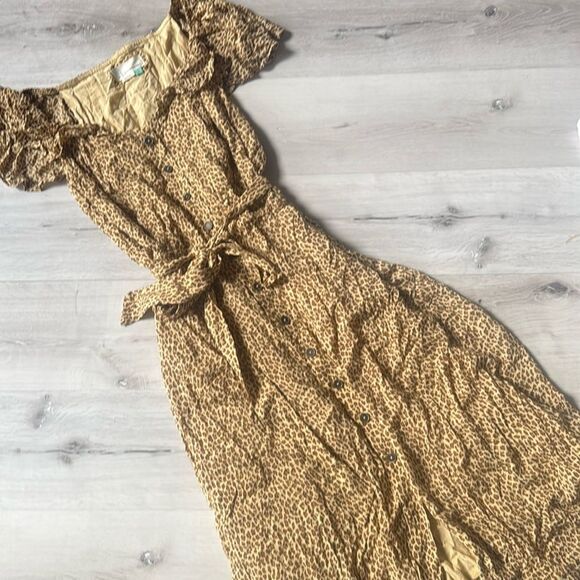 ANTHROPOLOGIE BOLONO CHEETAH PRINT BUTTON UP RUFFLE BELTED DRESS size 16W NWOT - Picture 6 of 7